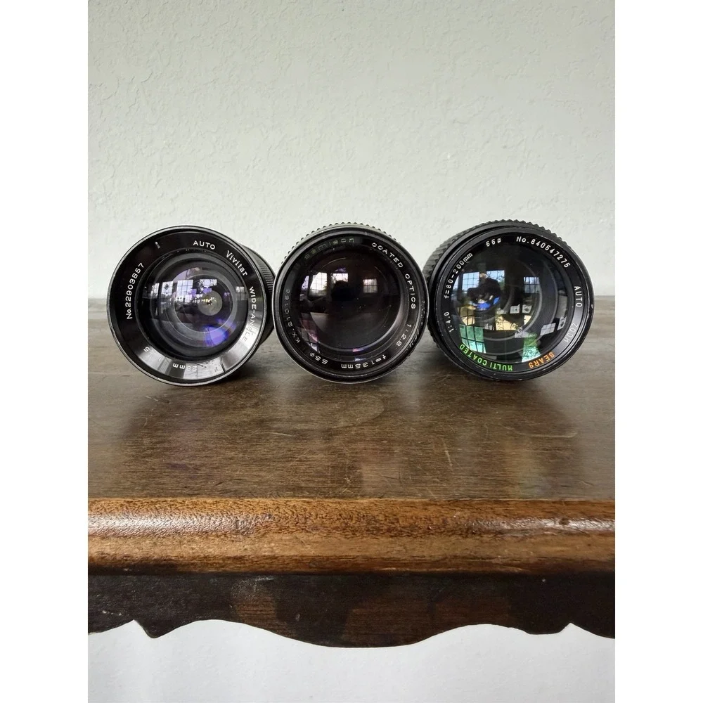 Vintage Lens Lot (3pc): Vivitar 28mm f2.5, Samigon 135mm f2.8, Sears 80-200mm f4